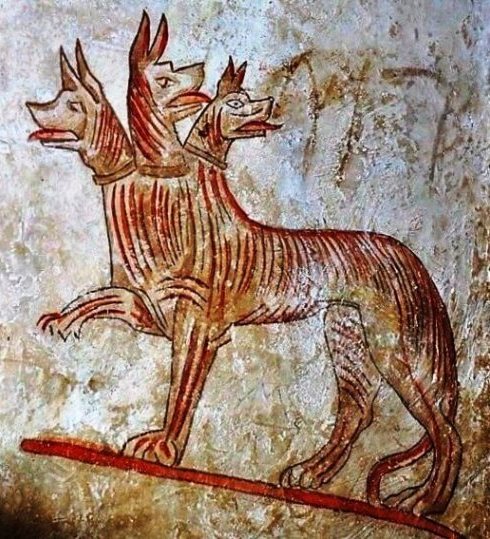 Ancient Frescoe of Cerebrus, the Greek 'Hound of Hades' in Beit Guvrin National Park Caves