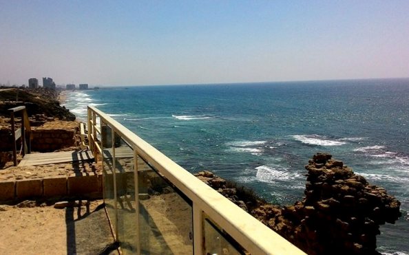 A view of the sea from Apollonia the fortress on the beach in northern Herzliya