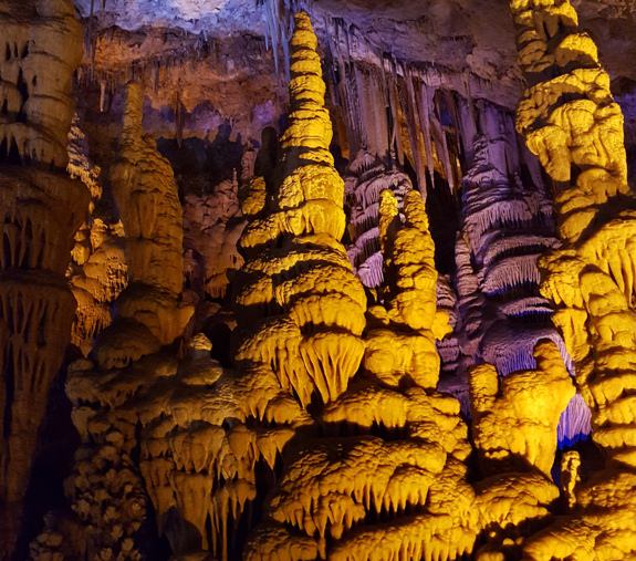beautiful formations of stalatcites and stalagmites in Avshalom Cave in Stalatcite Cave National Park in the Jerusalem Mountains near Beit Shemesh