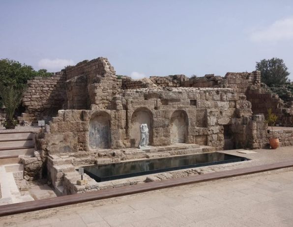 Roman statues and remains at Caesarea archaeological park