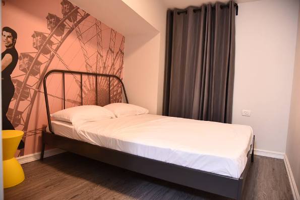 double room at the cool Cinema Hostel in Jerusalem