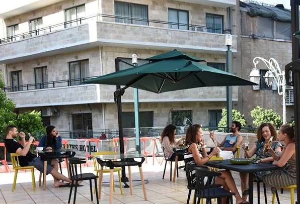 outdoor patio at the Cinema Hostel in Jerusalem