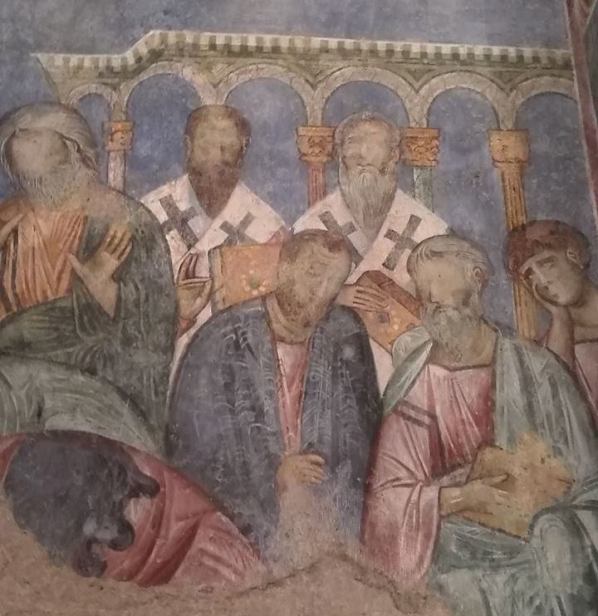 Crusader wall paintings at the St. Marys Benedictine Monastery in Abu Ghosh in the hills of Jerusalem Crusader wall paintings at the St. Marys Benedictine Monastery in Abu Ghosh in the hills of Jerusalem