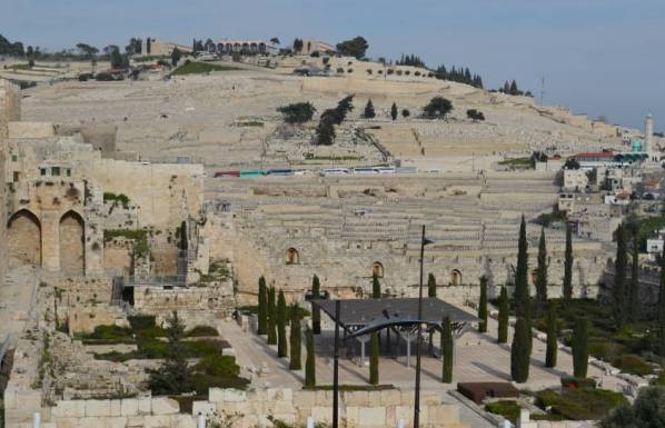 View of the vast cemetery of the Mount of Olives from the Davidson Center in the Old City Jerusalem