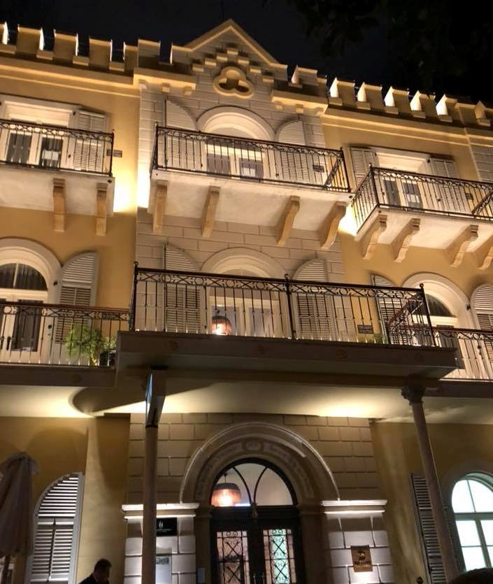 Drisco Hotel at night at the American German Colony in Tel Aviv