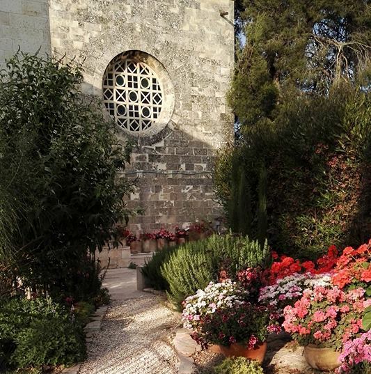lovely gardens at St. Andrews Scots church and guesthouse in Jerusalem