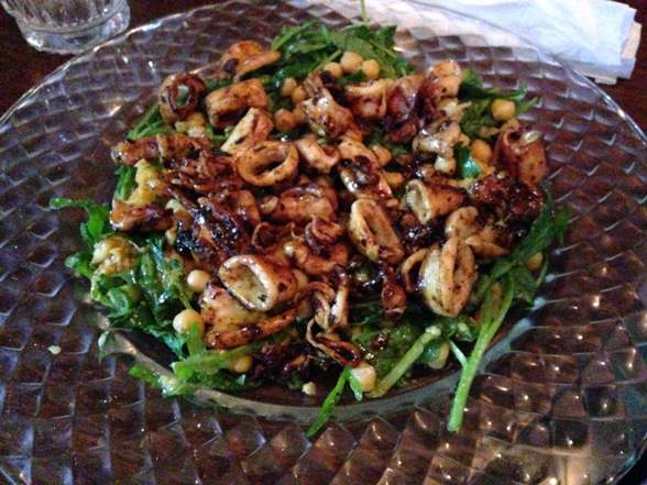 grilled calamari and arugula salad at the Local Tel Aviv chef restaurant