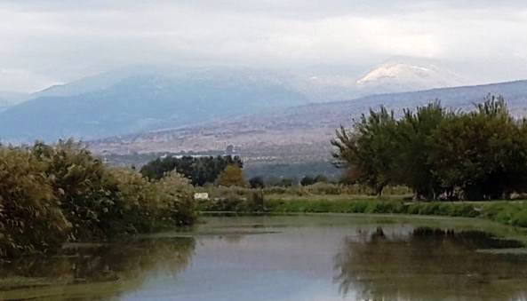 View of the Hula Valley and the mountains of the Upper Galilee in the north of Israel