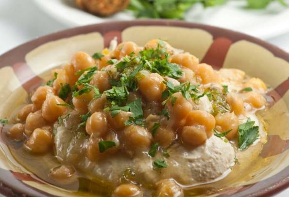 Hummus with whole chickpeas at Naji restaurant in Abu Ghosh