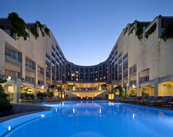 a night view of the Jerusalem David Citadel Hotel and pool a night view of the Jerusalem David Citadel Hotel and pool