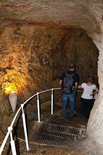 descending Hezekiah's Tunnel (Siloam Tunnel) betwee Gihon Spring and the Pool of Siloam