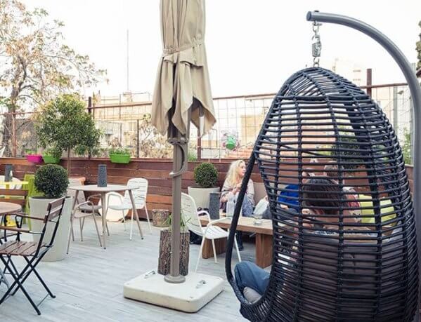 fun outdoor terrace at the Stay Inn Hostel in Jerusalem