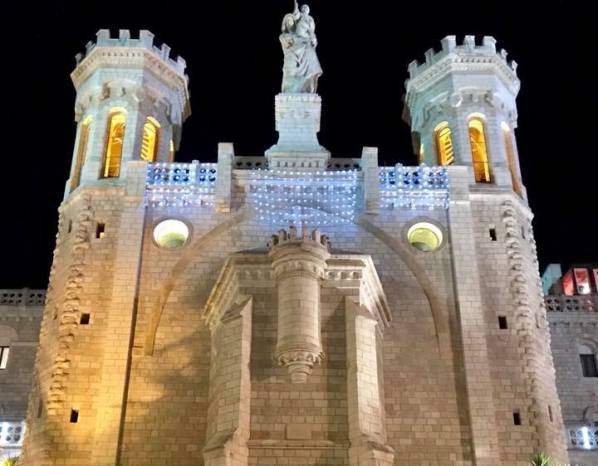 Magnificent buildings and sculptures at the Notre Dame Jerusalem Center at night