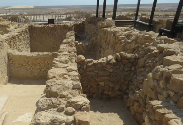 Ancient water mikvehs built by the Essenes in Qumran National Park in the Judean Desert near the Dead Sea