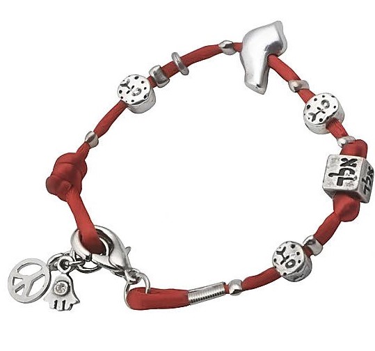 Kabbalah inspired red silk and silver charm bracelet is a great souvenir from Israel