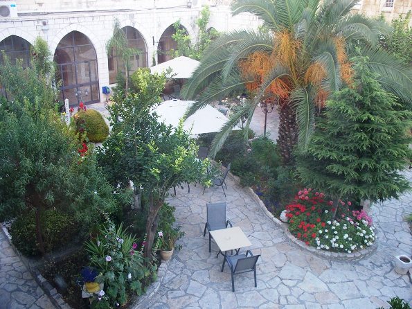beautiful garden at St. George's Cathedral guesthouse in Jerusalem