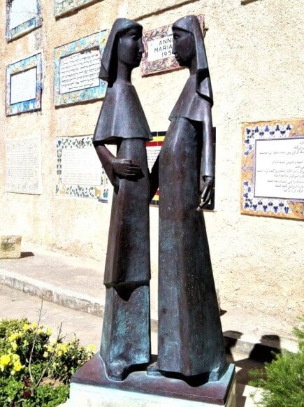 Statue of Mary greeting Elizabeth at Visitation Church in Ein Karem Statue of Mary greeting Elizabeth at Visitation Church in Ein Karem