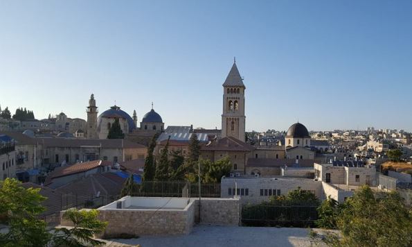 view of the Lutheran guesthouse and Church of the Redeemer in Jerusalem's Old City