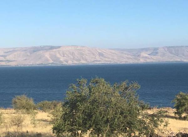 view of the Golan Heights from the Sea of Galilee