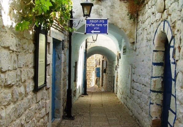 Winding alleyways in Safed or Tsfat in Hebrew, a mountaintop city in the Galilee, Israel