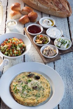 classic Israeli breakfast at Namal Tel Aviv Port
